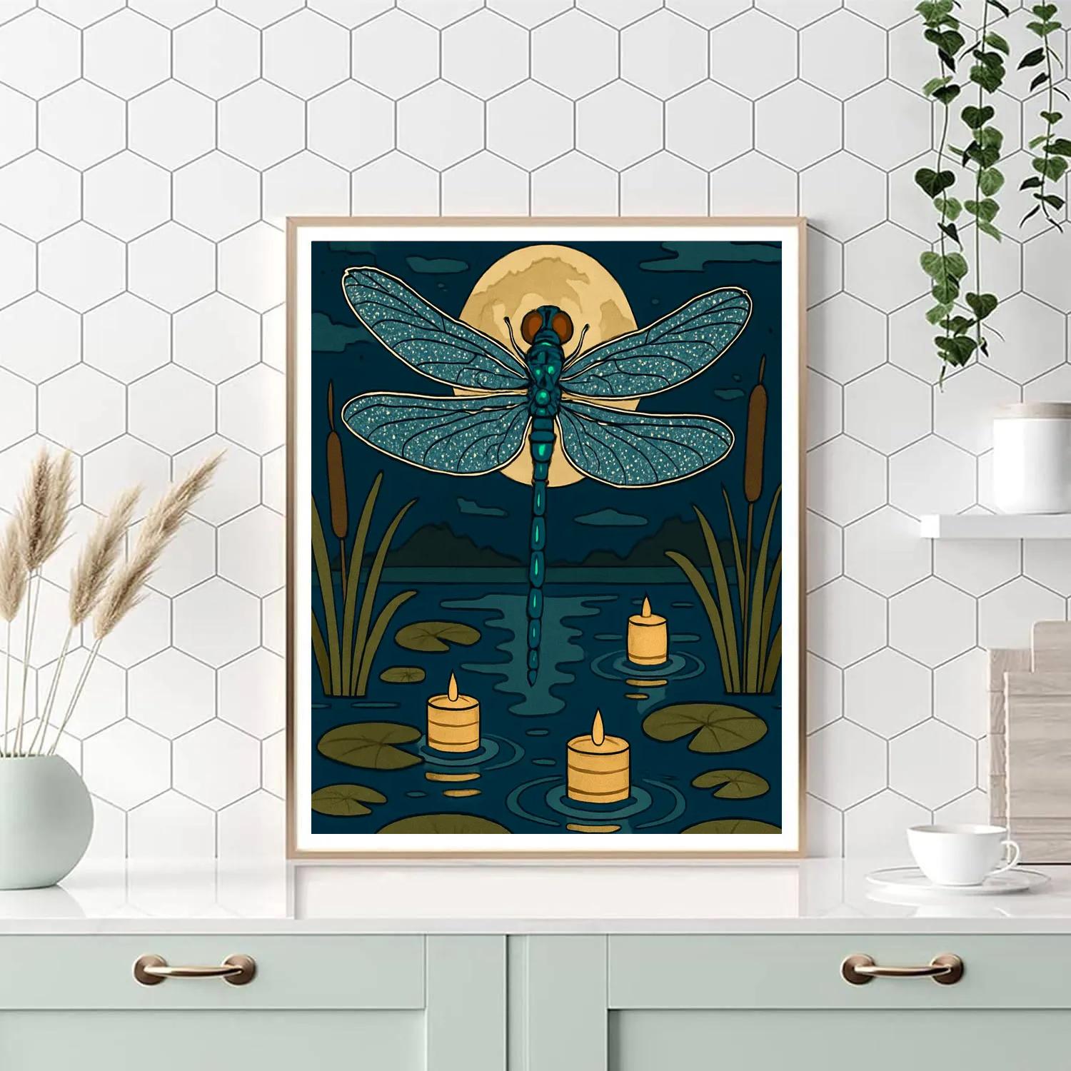 Lanternlit Marsh Dragonfly Drift Painting by numbers kit