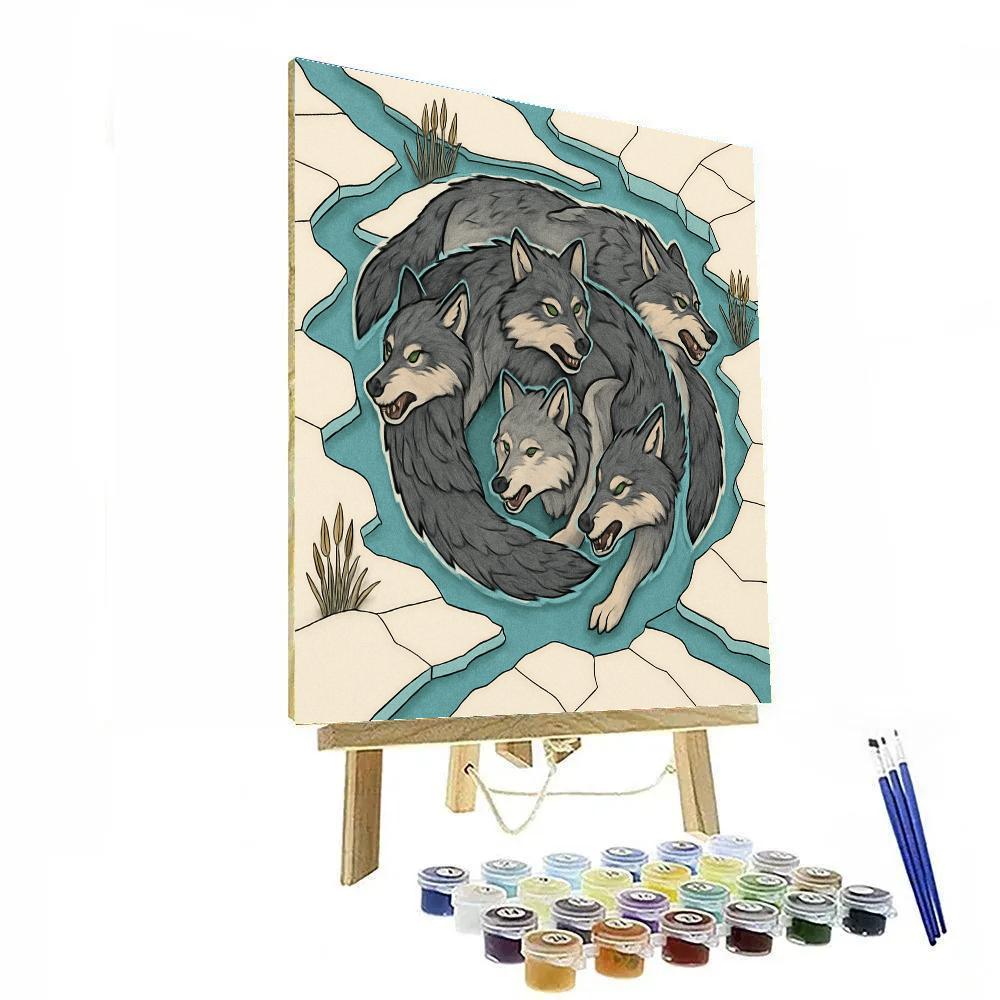 River Delta With Wolf Pack Spiral Paint by numbers art