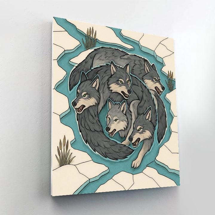 River Delta With Wolf Pack Spiral Paint by numbers art