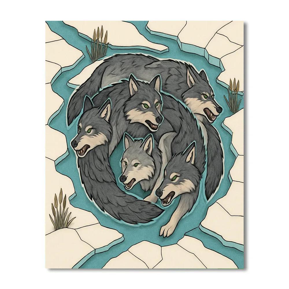 River Delta With Wolf Pack Spiral Paint by numbers art