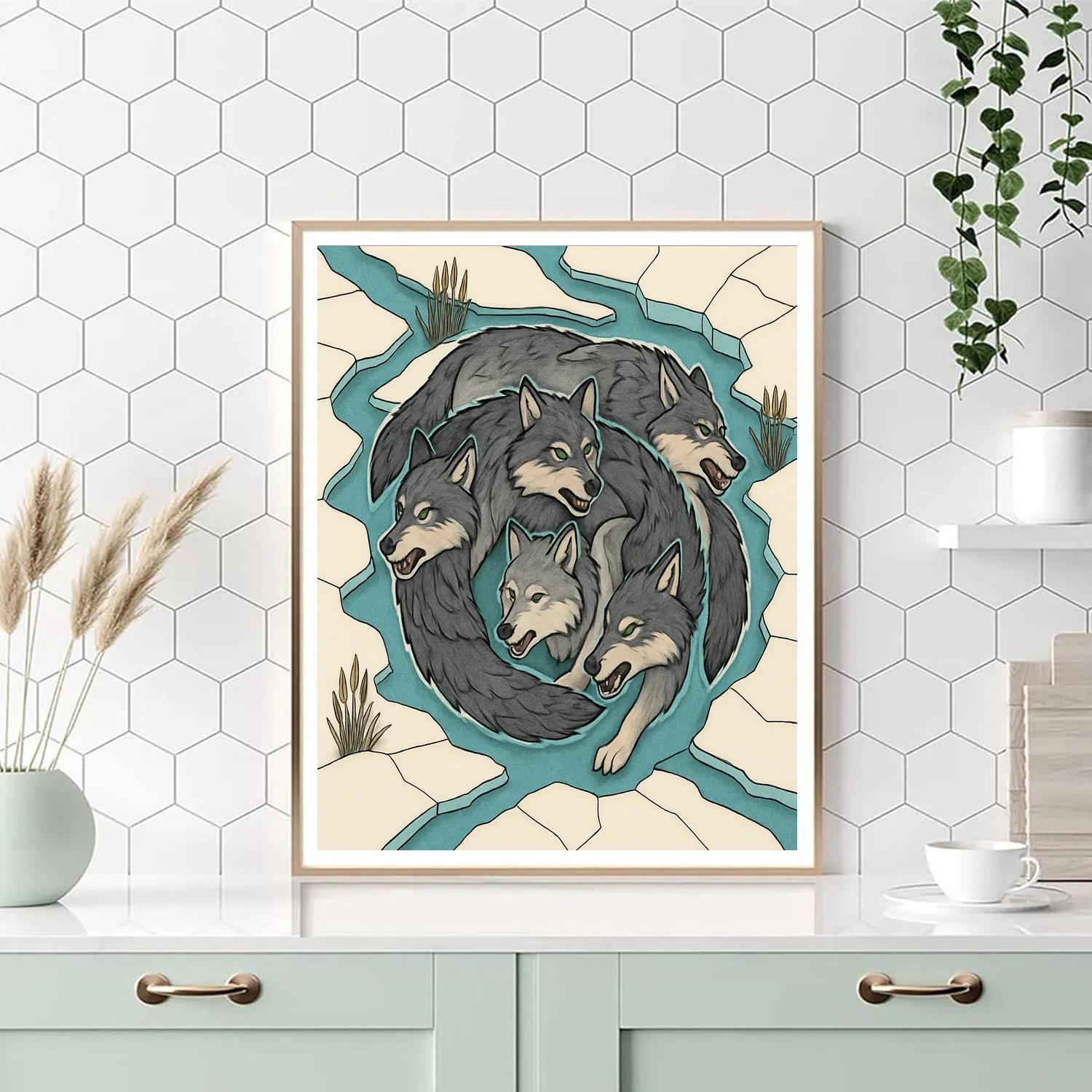 River Delta With Wolf Pack Spiral Paint by numbers art