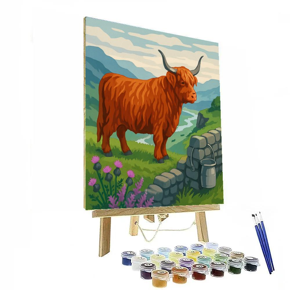 Highland Meadow With Cow Guardian Painting by numbers kit