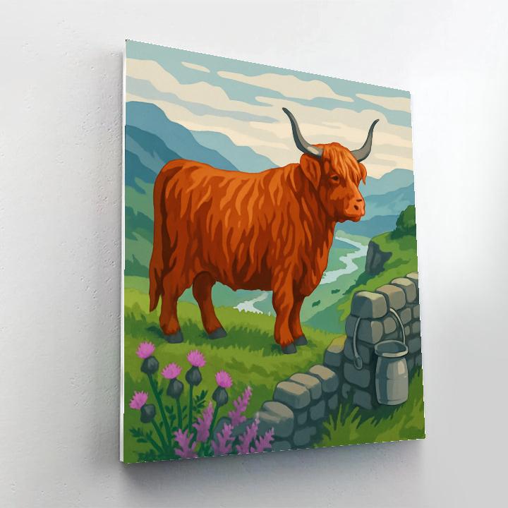 Highland Meadow With Cow Guardian Painting by numbers kit