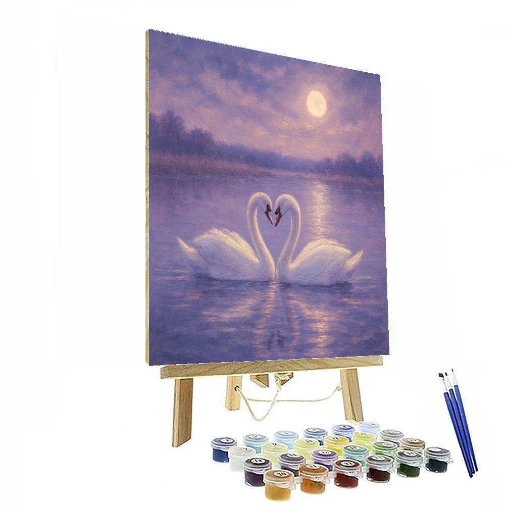 Moonlit Swans On A Still Lavender Lake Numbered painting kits