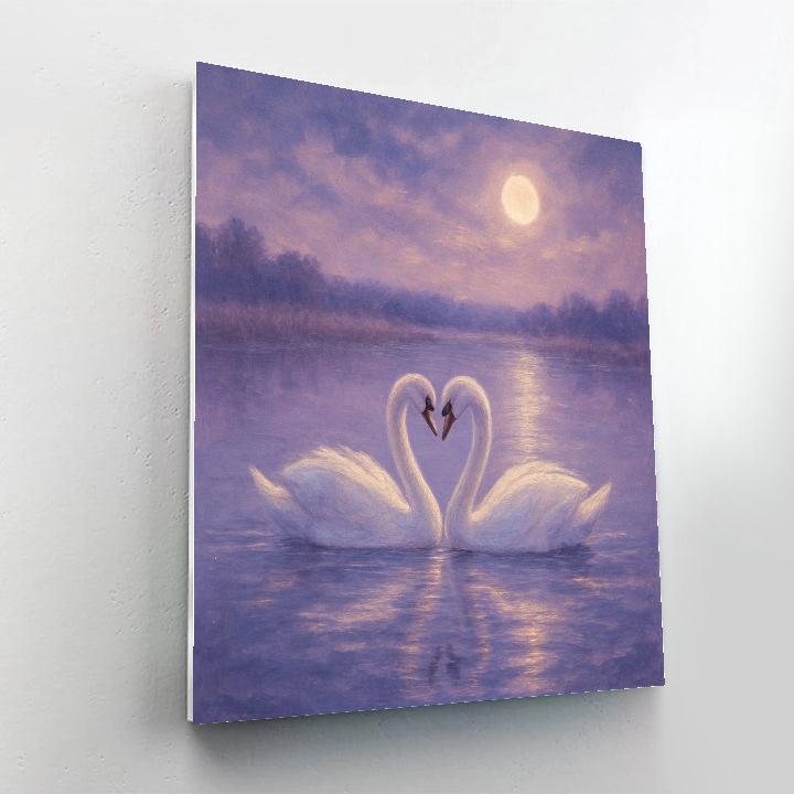 Moonlit Swans On A Still Lavender Lake Numbered painting kits