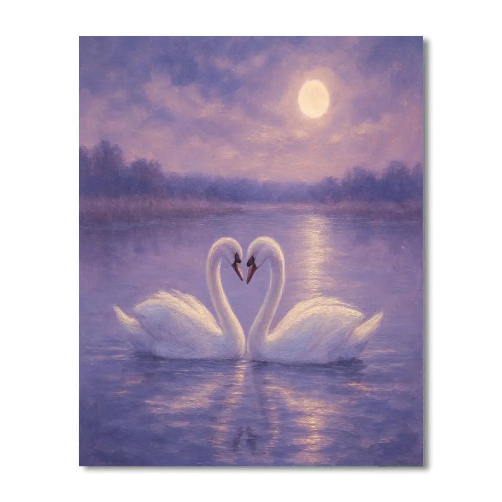 Moonlit Swans On A Still Lavender Lake Numbered painting kits