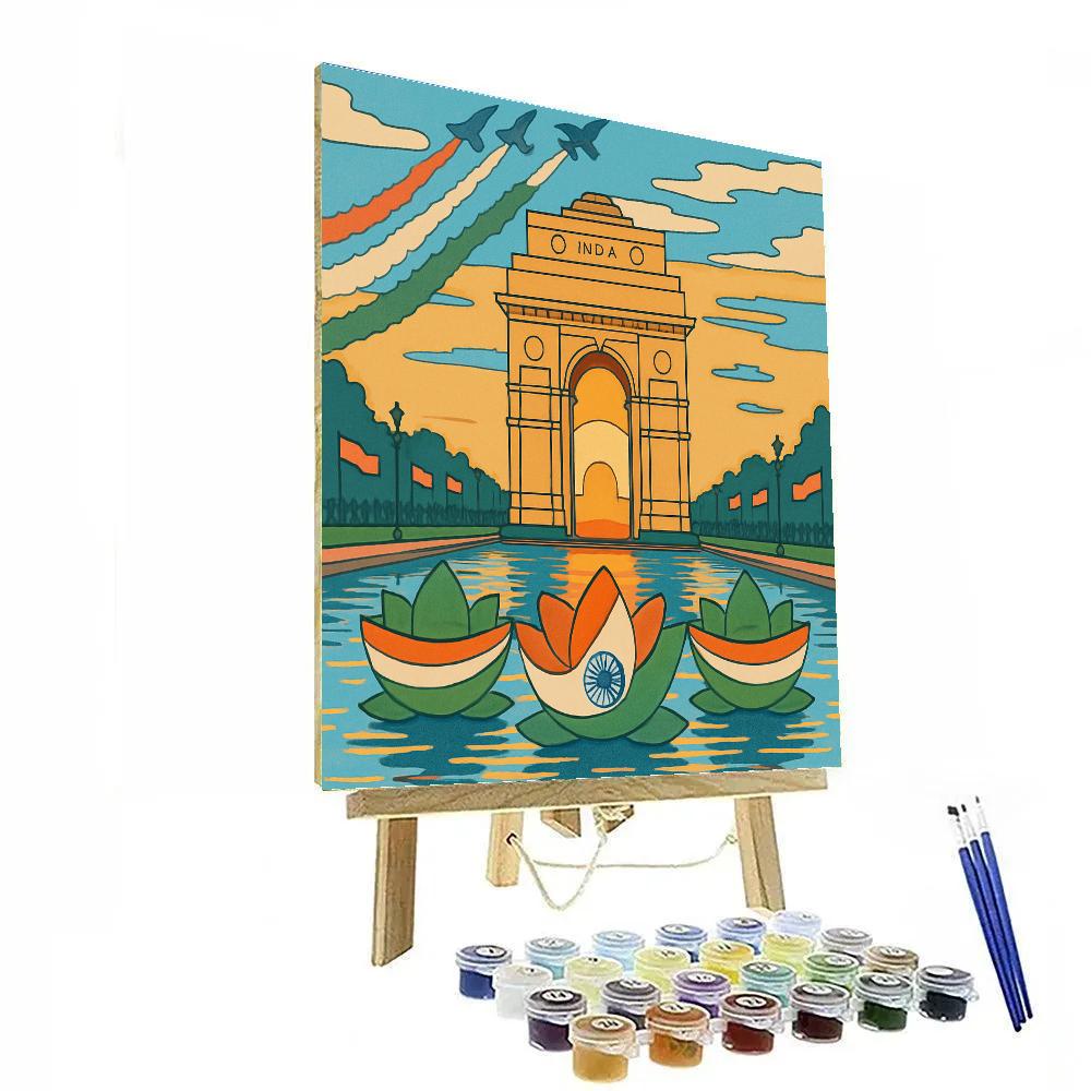 Lotus Floats In National Republic Day River Scene painting number kit