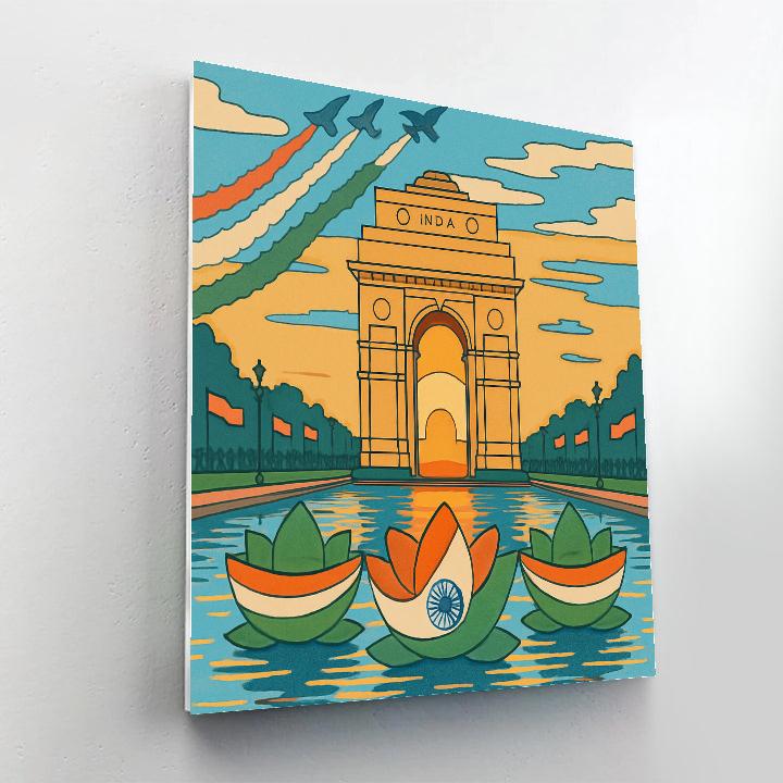 Lotus Floats In National Republic Day River Scene painting number kit