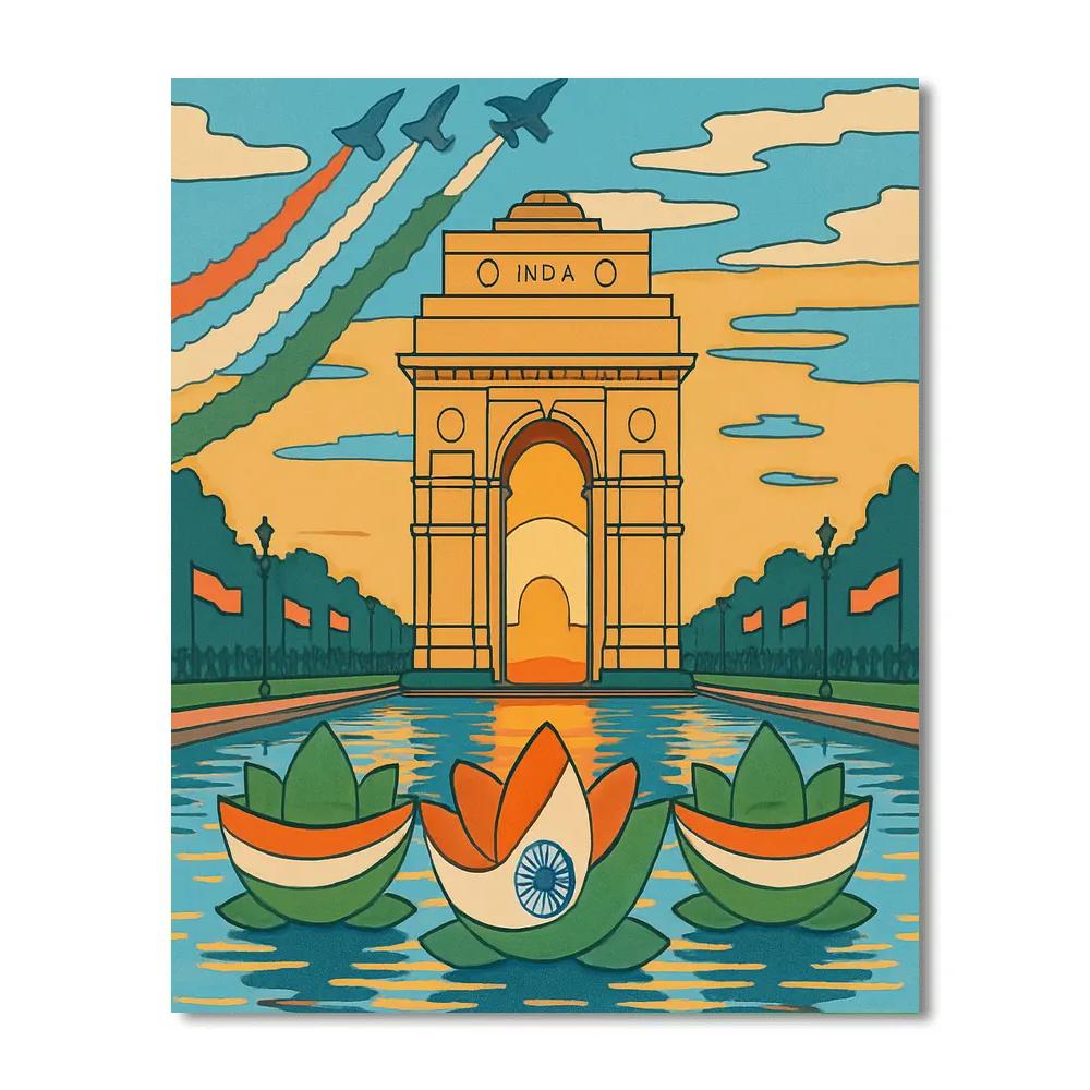 Lotus Floats In National Republic Day River Scene painting number kit