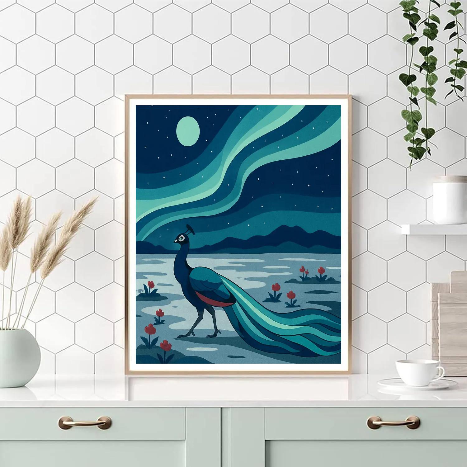 Aurora Crowned Garden Peacock painting number kit