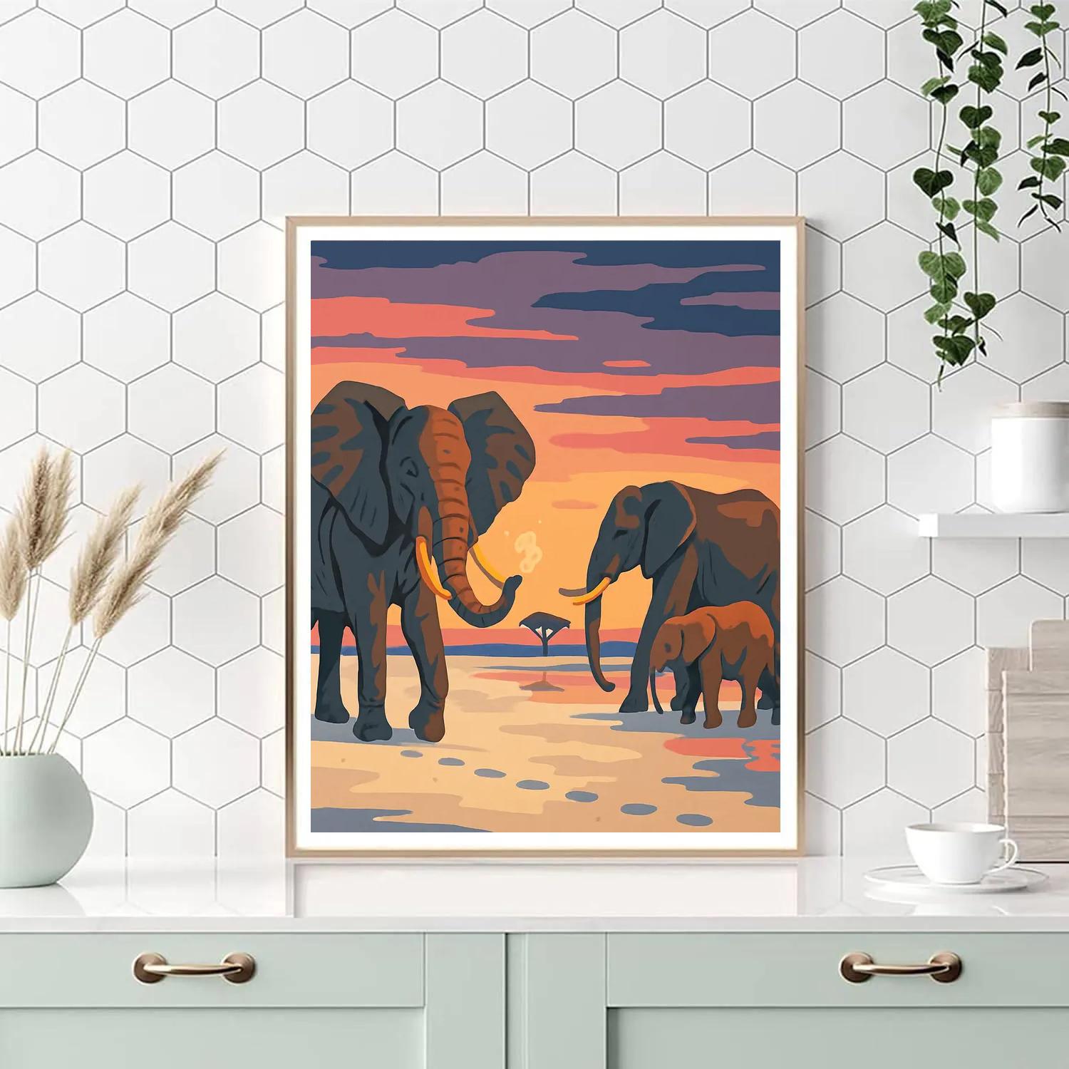 Salt Flat Mirage With Elephant Guardians paint by number