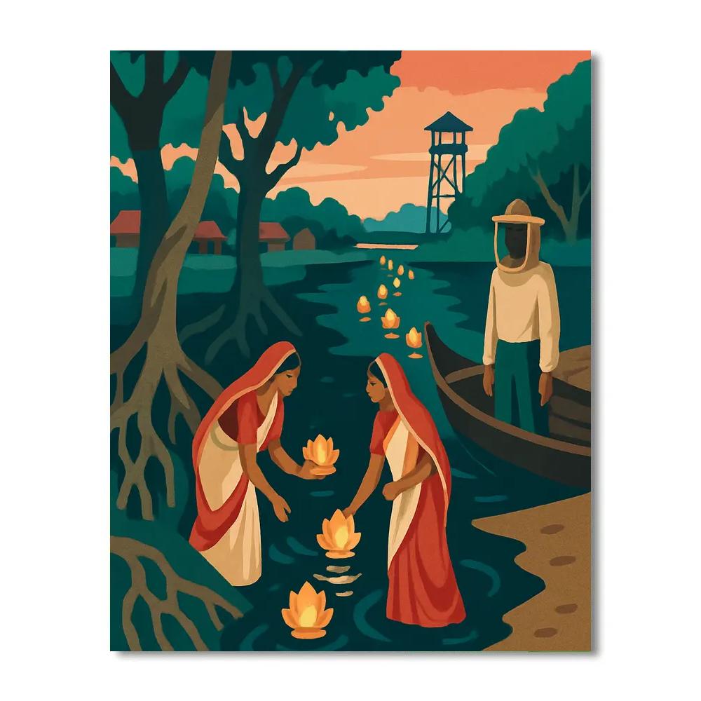 Sundarbans Lantern Trail In India Numbered painting kits