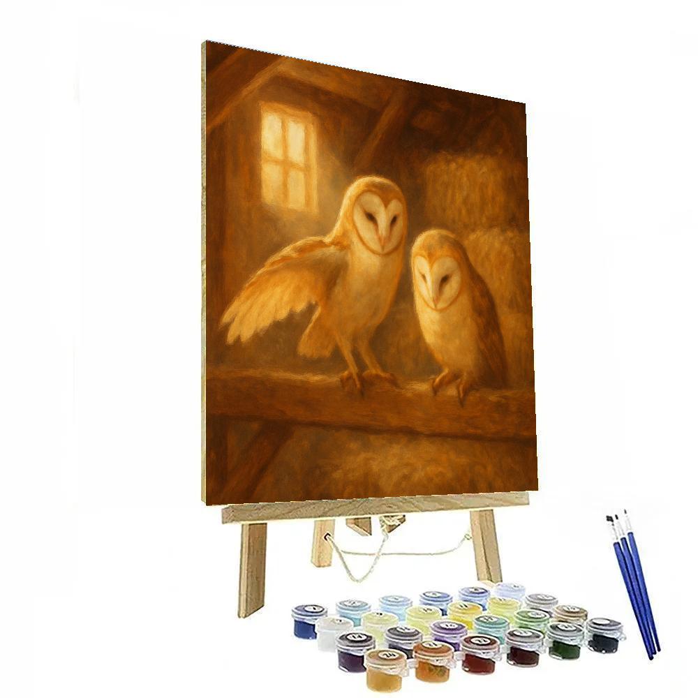 Barn Owls In A Quiet Hayloft Glow Paint by numbers kits