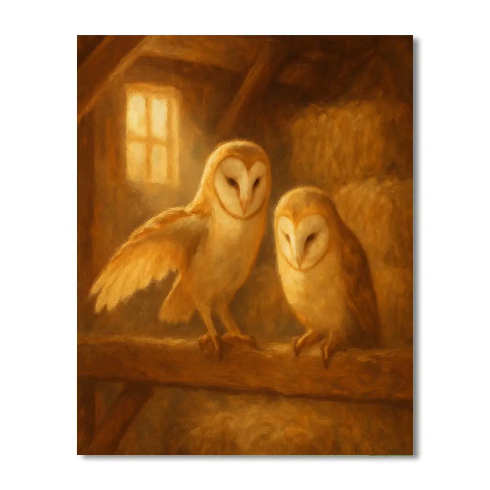 Barn Owls In A Quiet Hayloft Glow Paint by numbers kits