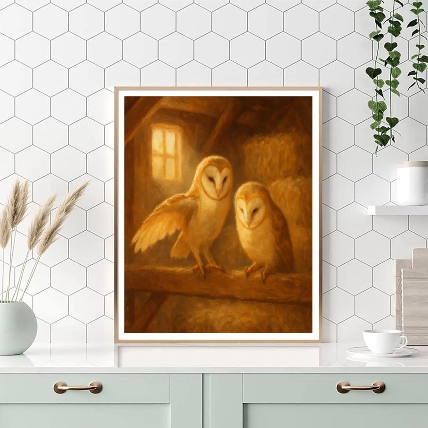 Barn Owls In A Quiet Hayloft Glow Paint by numbers kits