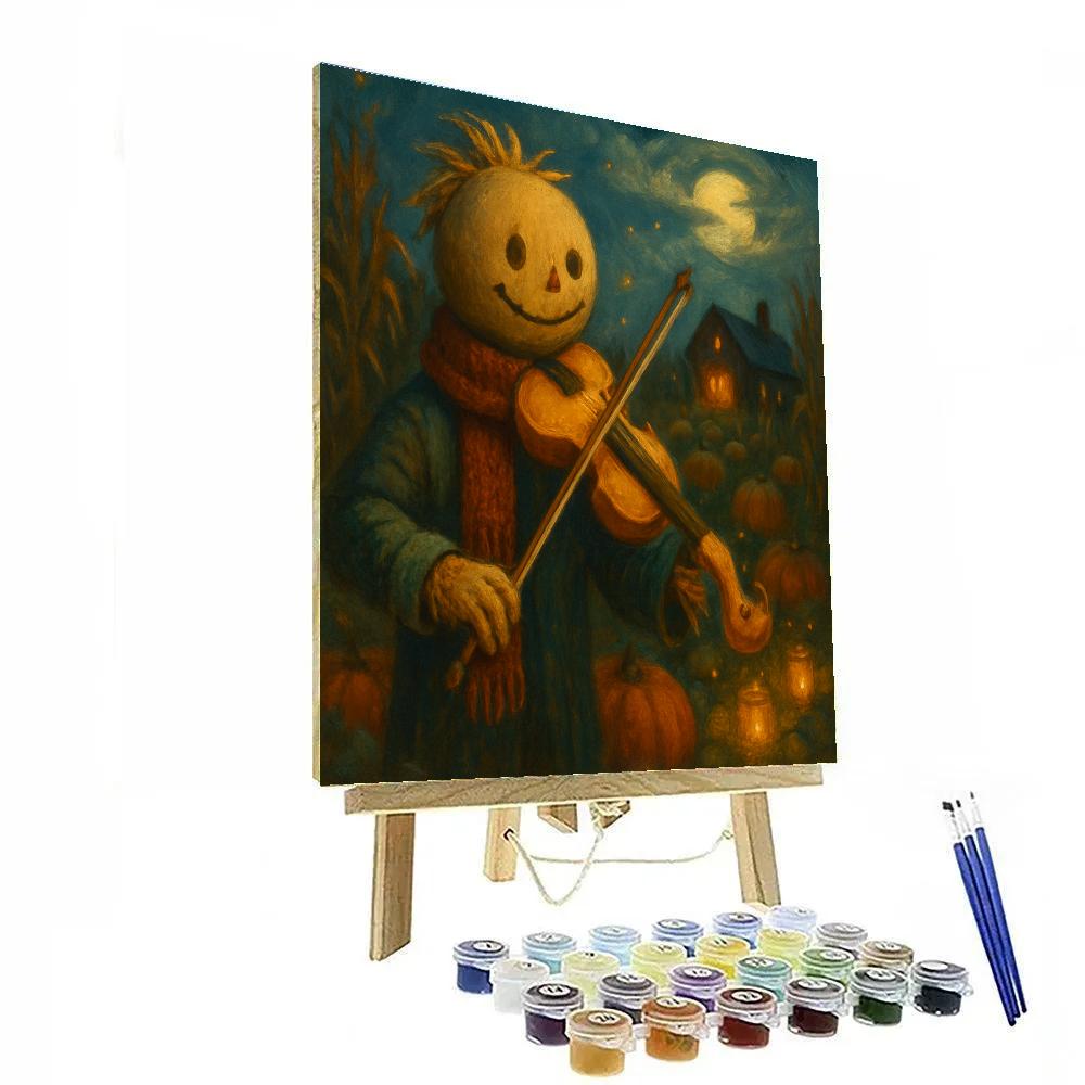 Candlelit Scarecrow Violin Under The Harvest Moon Number painting