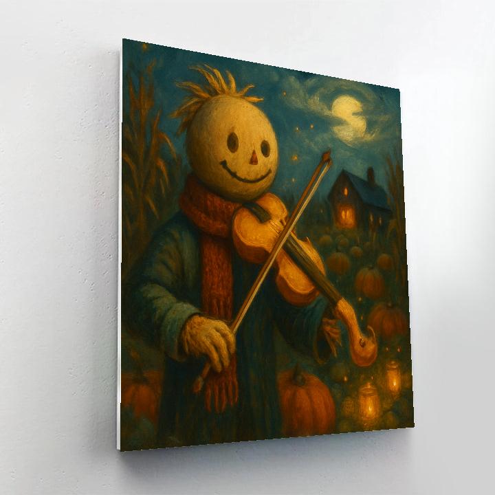 Candlelit Scarecrow Violin Under The Harvest Moon Number painting