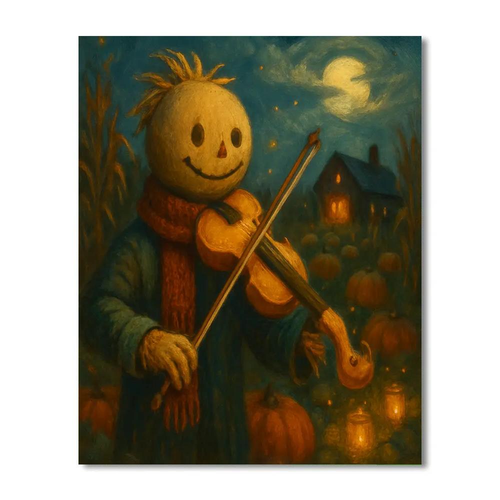 Candlelit Scarecrow Violin Under The Harvest Moon Number painting