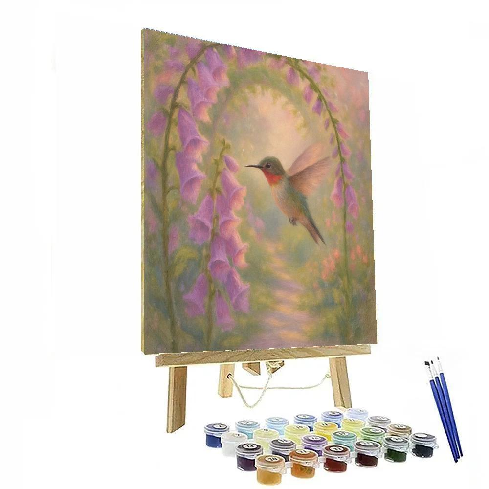 Hummingbird Pause At The Foxglove Arch paint by color