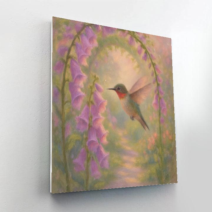 Hummingbird Pause At The Foxglove Arch paint by color