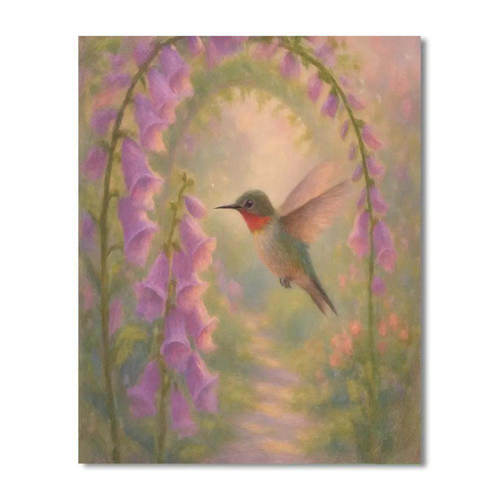 Hummingbird Pause At The Foxglove Arch paint by color