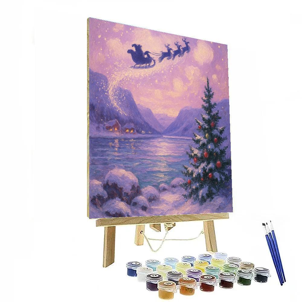 Santa Sleigh Over The Lavender Fjord painting number kit