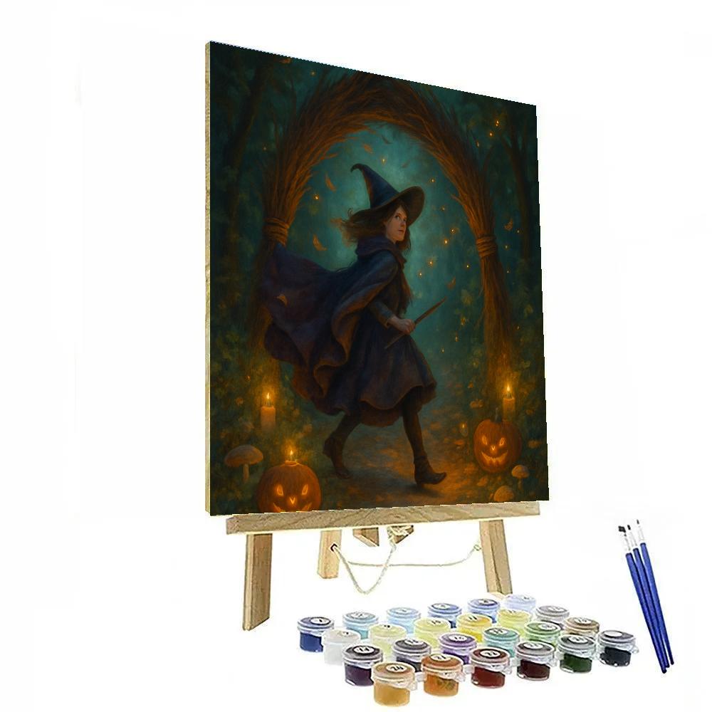 Enchanted Forest Gate Of Woven Broomsticks Painting by numbers kit