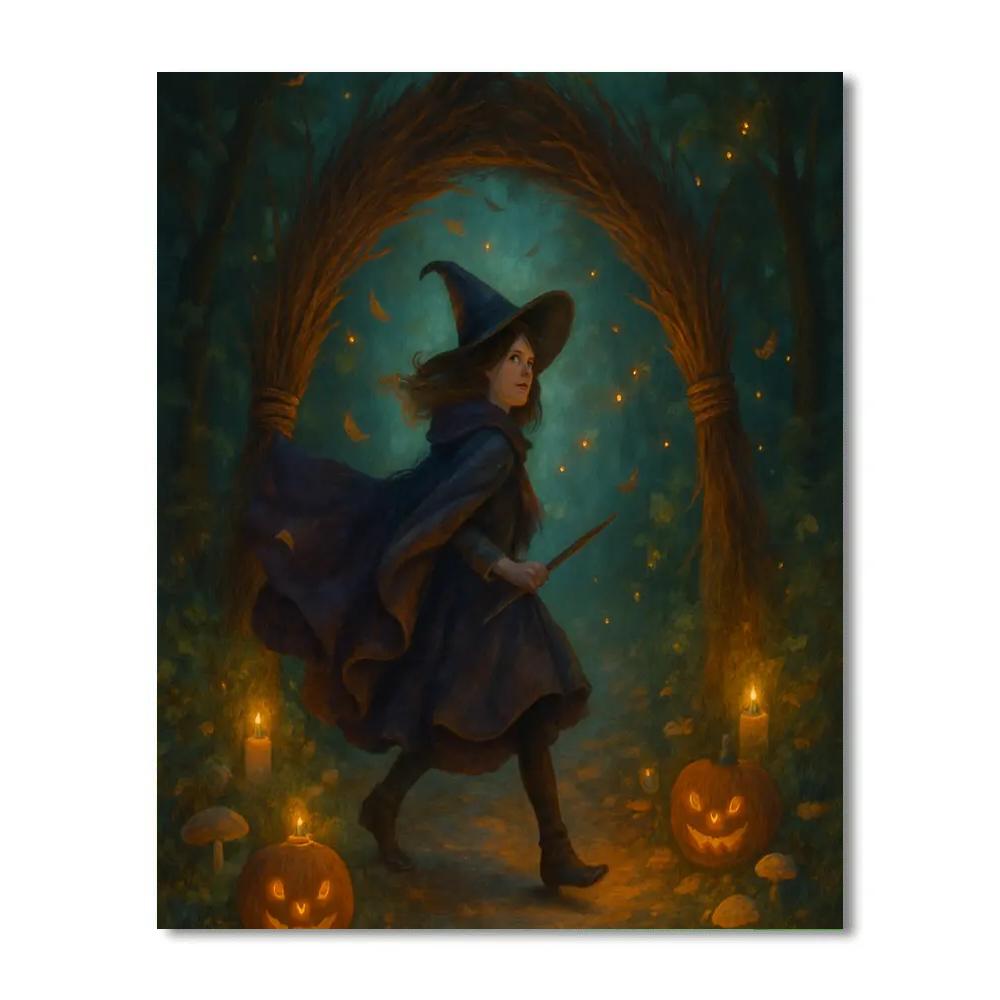 Enchanted Forest Gate Of Woven Broomsticks Painting by numbers kit