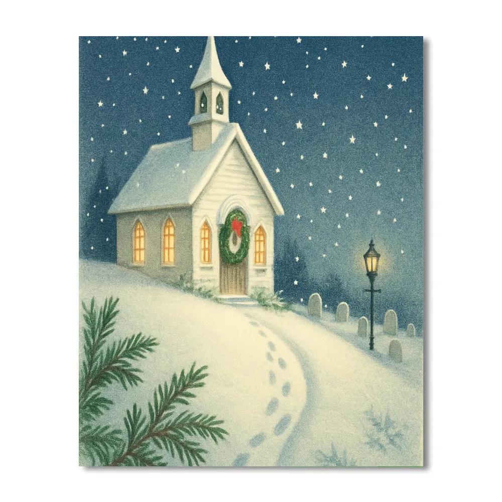 Quiet Church Under Star Snow painting number kit