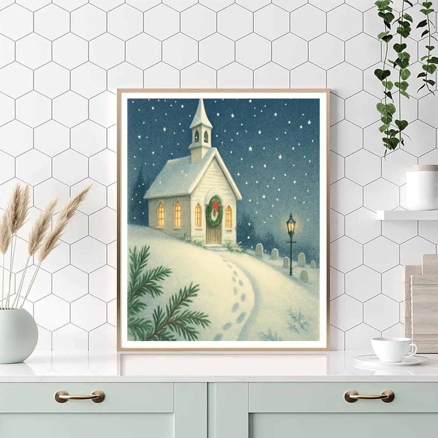 Quiet Church Under Star Snow painting number kit
