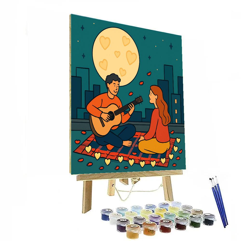Moonlit Rooftop Serenade Valentines Day Edition Numbered painting kits