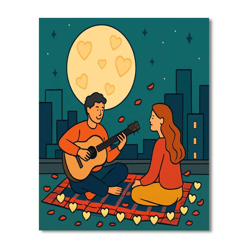 Moonlit Rooftop Serenade Valentines Day Edition Numbered painting kits
