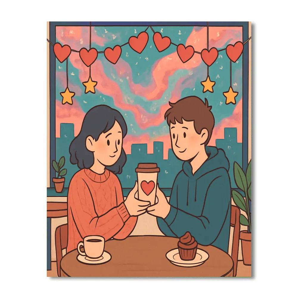 Coffee Shop Nebula Valentines Day Meeting painting number kit