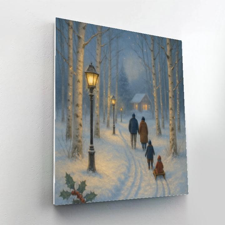 Lantern Path Through Whispering Birch paint by number