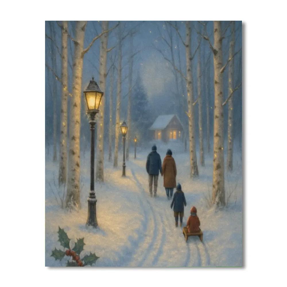 Lantern Path Through Whispering Birch paint by number