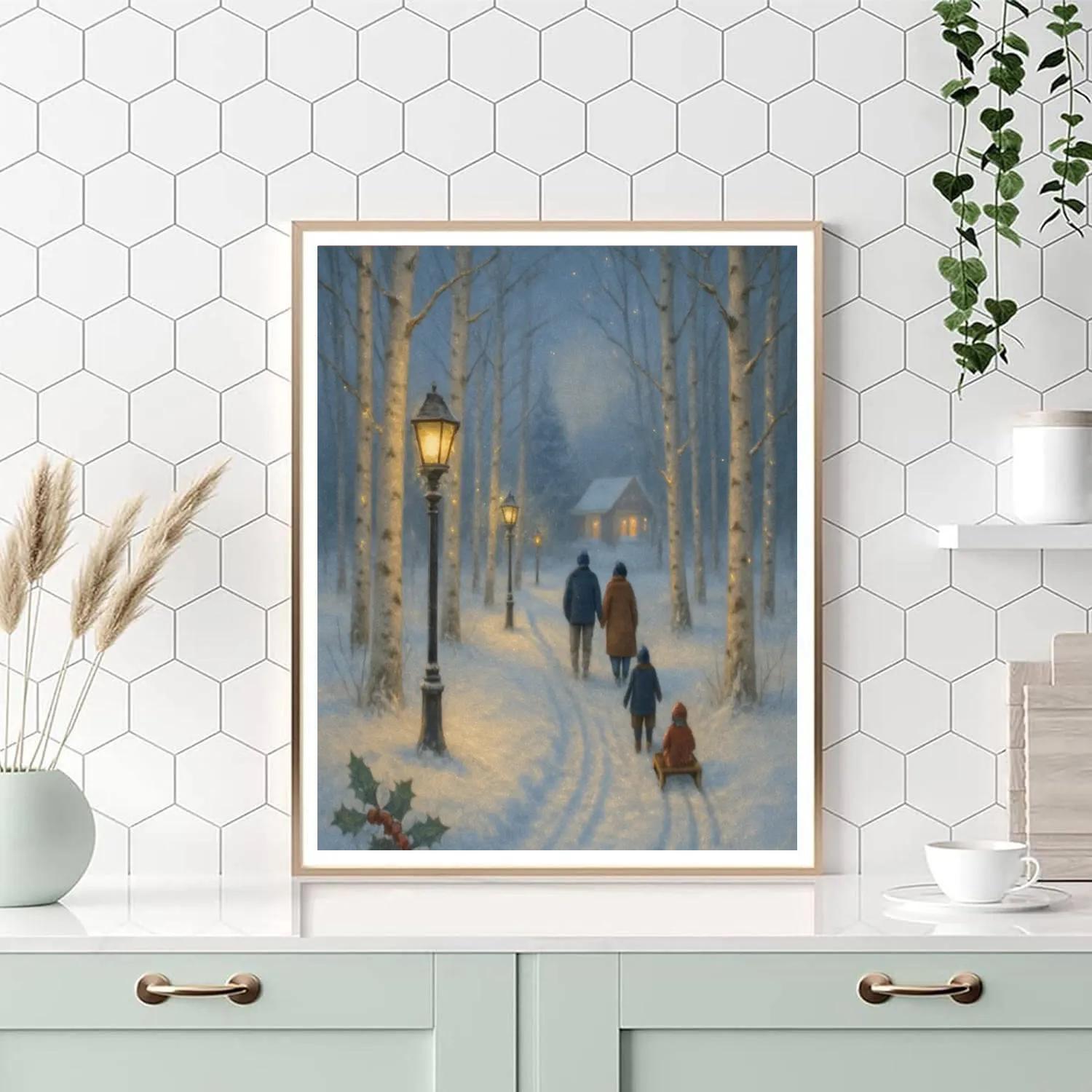 Lantern Path Through Whispering Birch paint by number