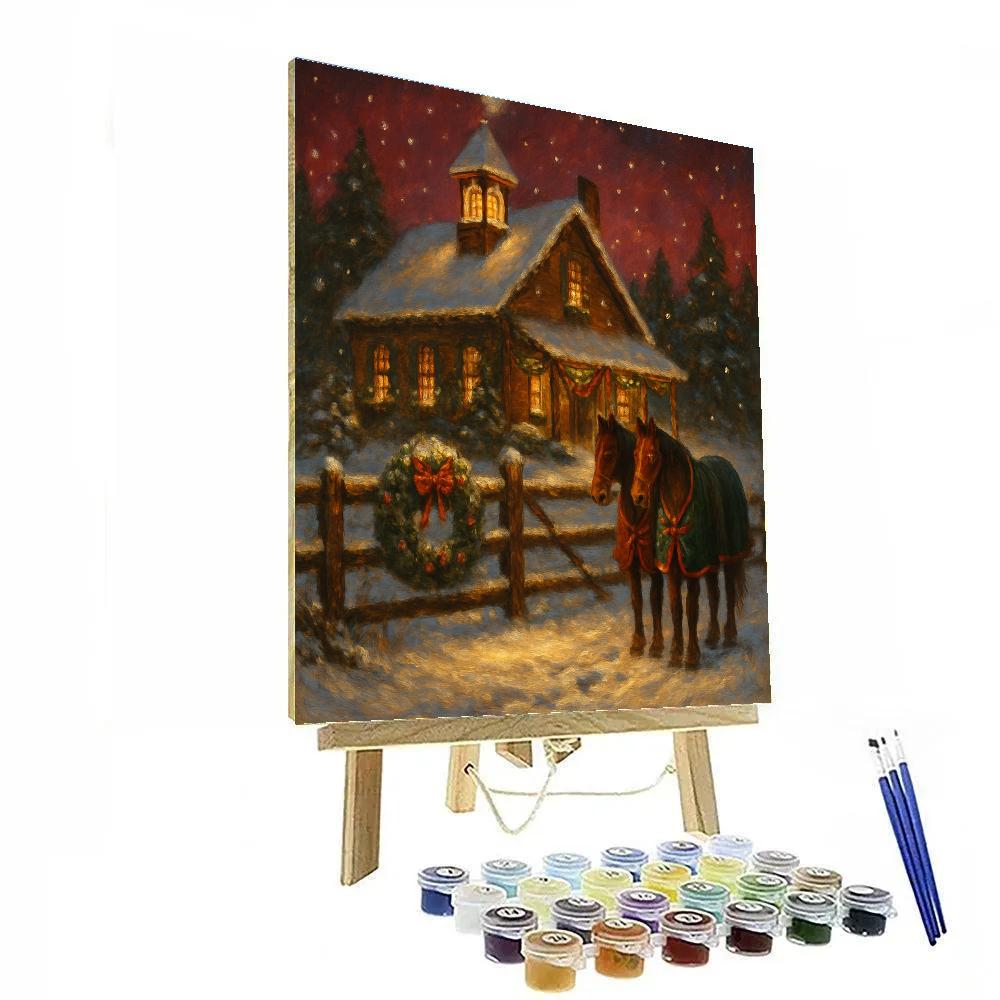 Snowy Farmhouse Bell Night Number painting