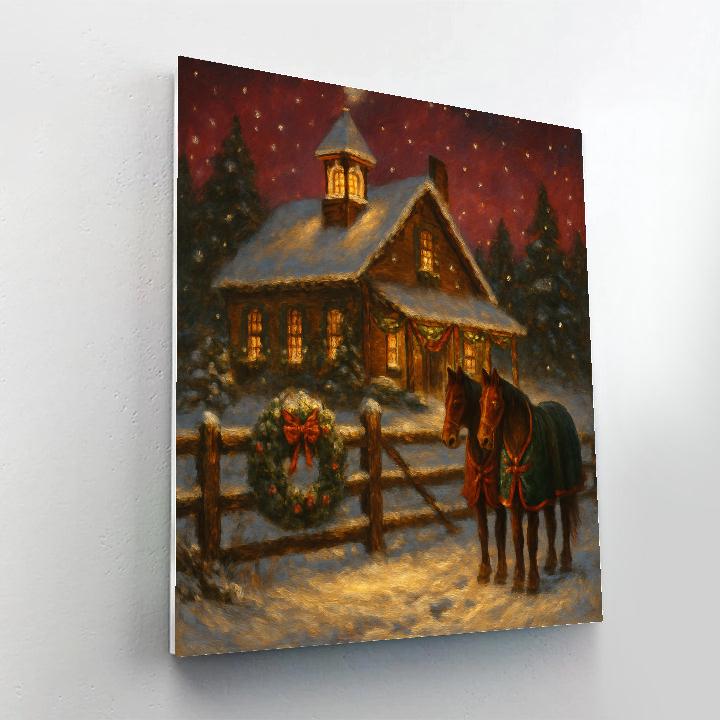 Snowy Farmhouse Bell Night Number painting
