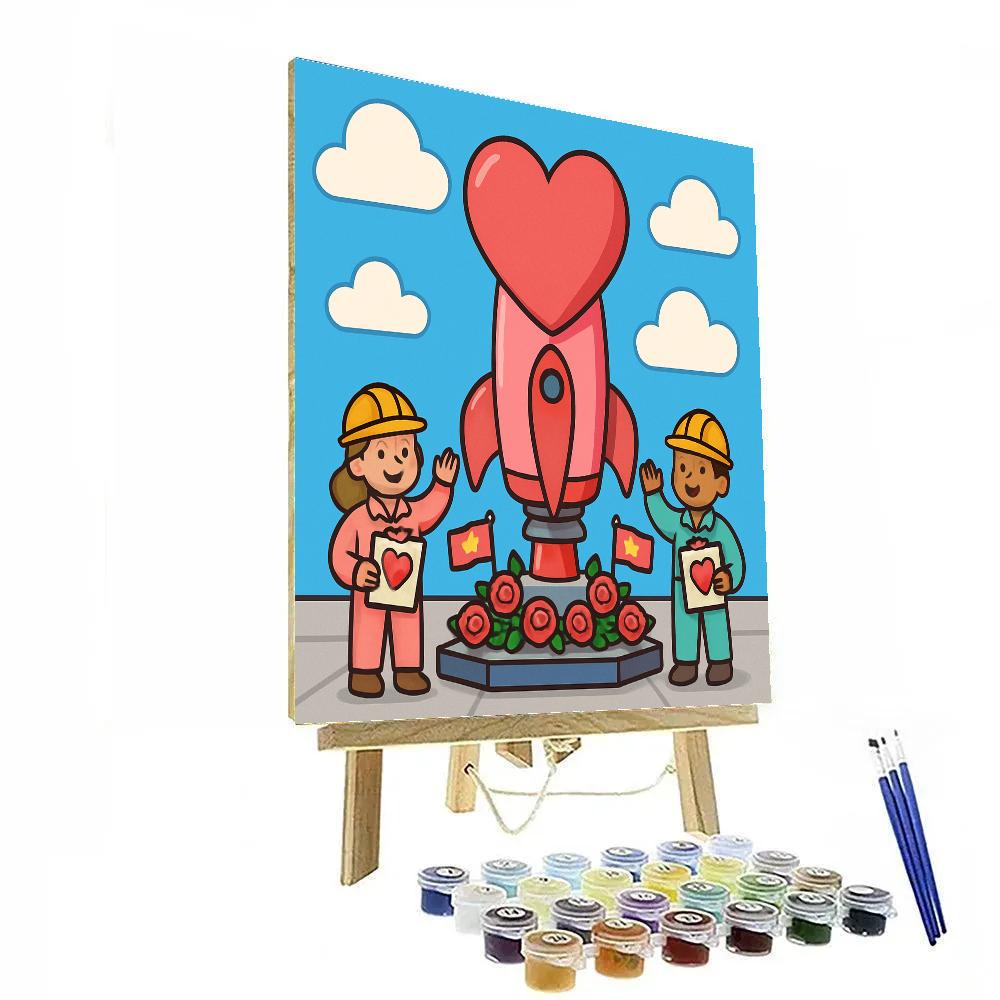 Heart Rocket Valentines Day Launch Pad Paint by numbers art