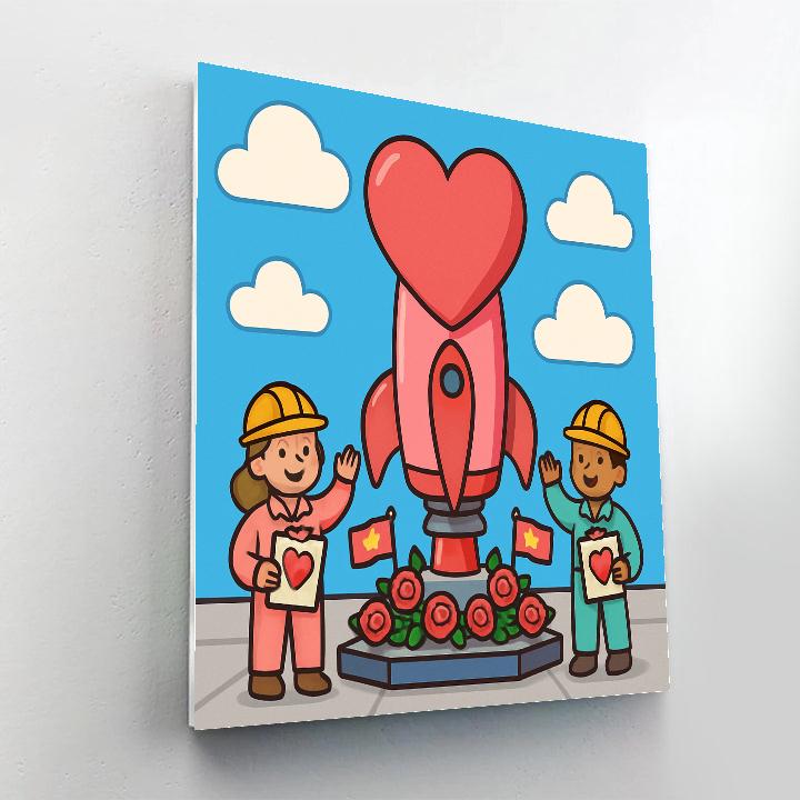 Heart Rocket Valentines Day Launch Pad Paint by numbers art