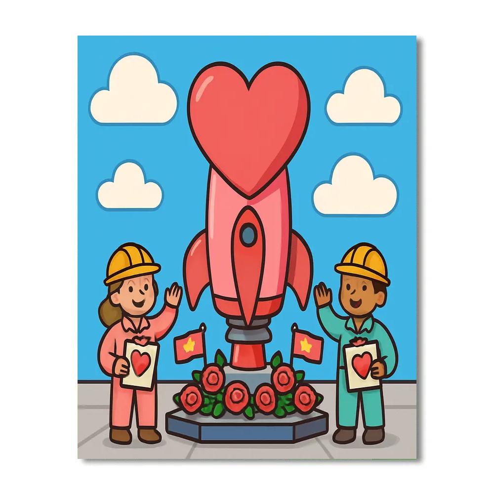 Heart Rocket Valentines Day Launch Pad Paint by numbers art