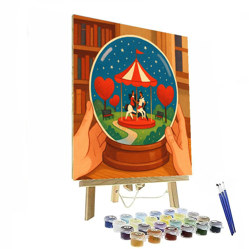 Celestial Carousel Valentines Day Snow Globe Number painting