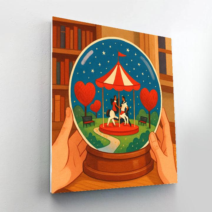 Celestial Carousel Valentines Day Snow Globe Number painting