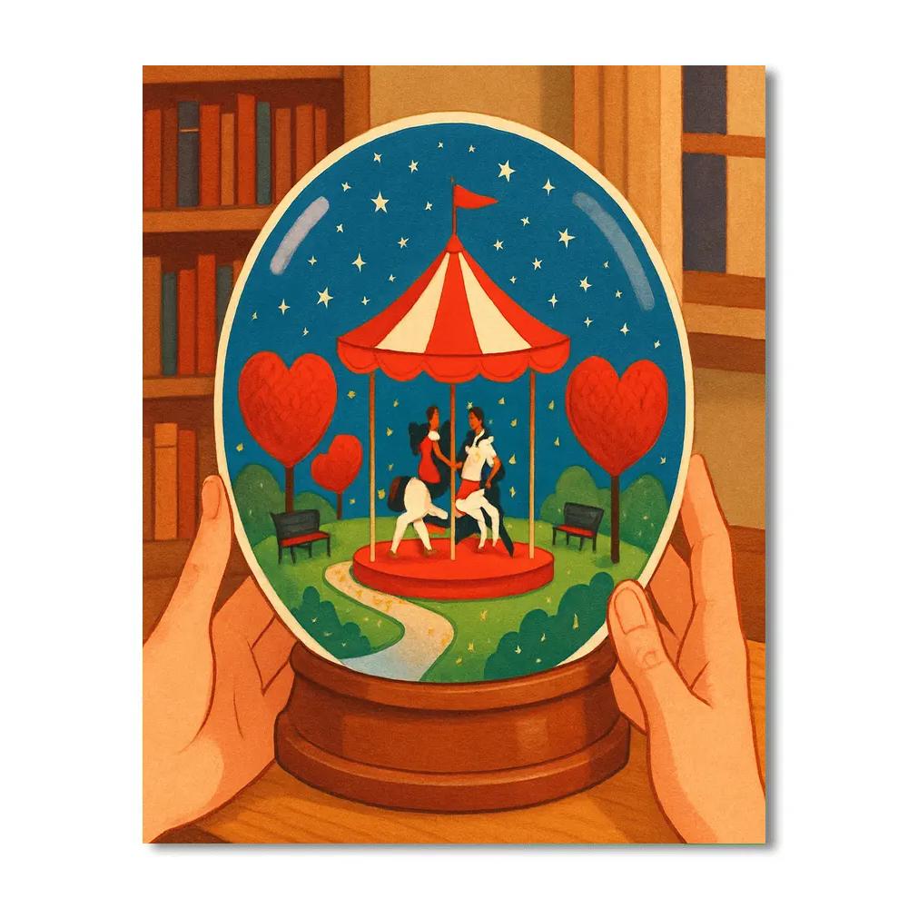 Celestial Carousel Valentines Day Snow Globe Number painting