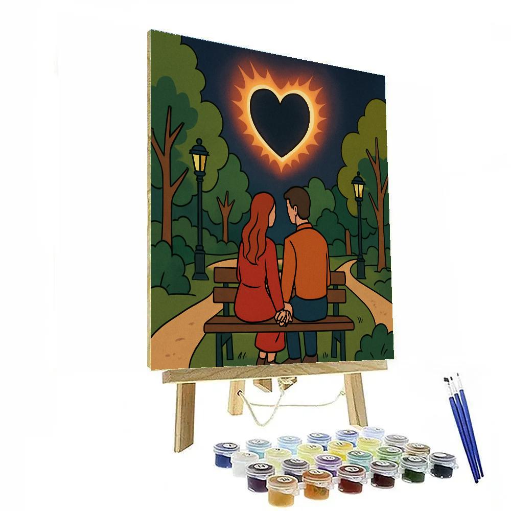 Lovers Eclipse Valentines Day Park Bench paint by color