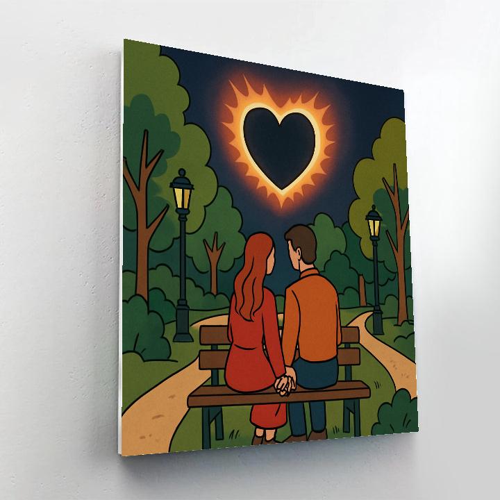 Lovers Eclipse Valentines Day Park Bench paint by color
