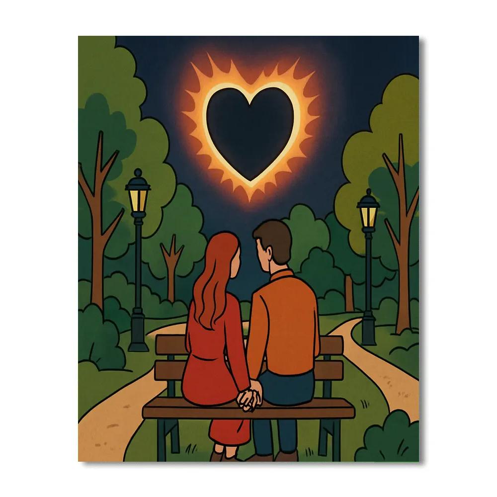 Lovers Eclipse Valentines Day Park Bench paint by color