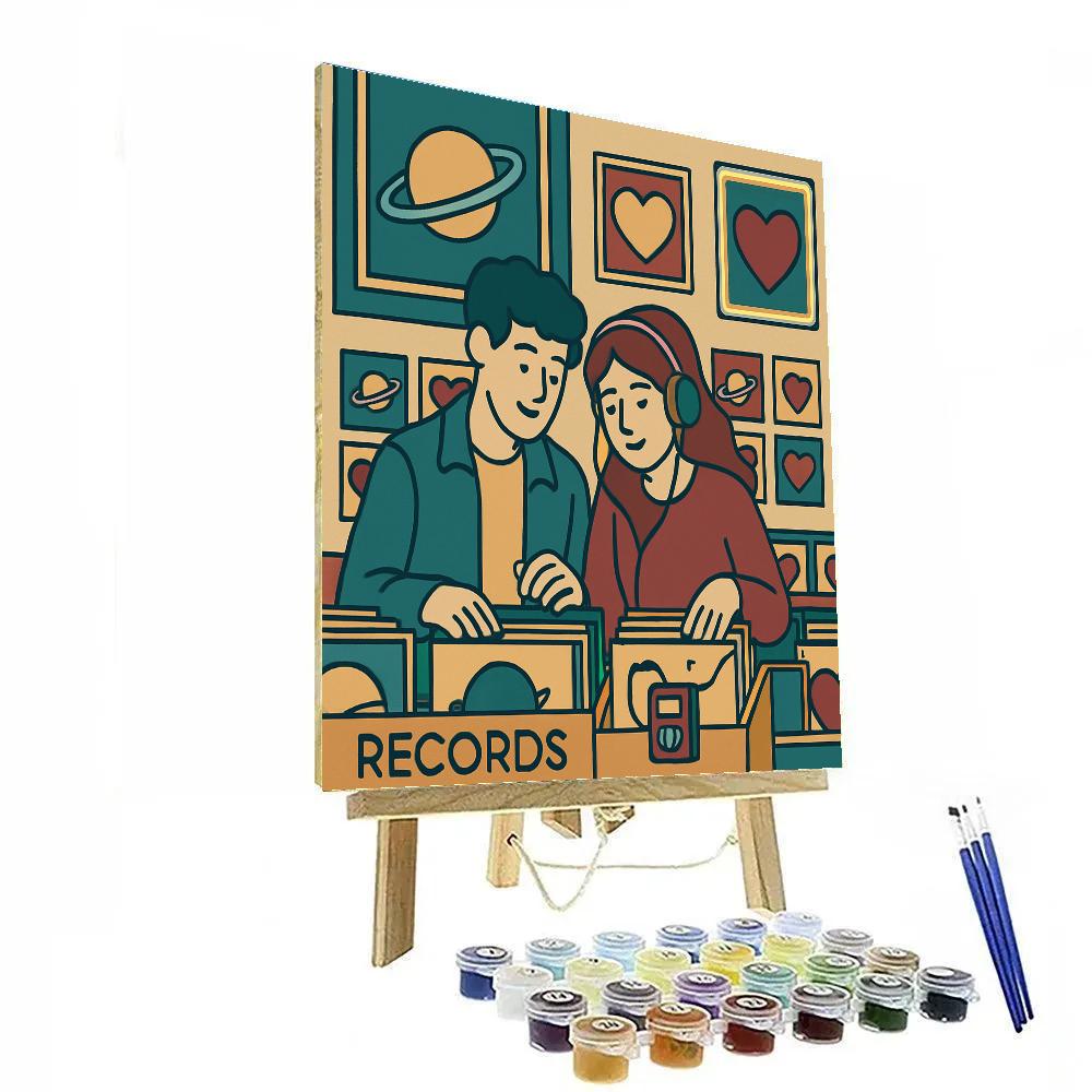 Cosmic Record Store Valentines Day Crate Digging Painting by numbers kit