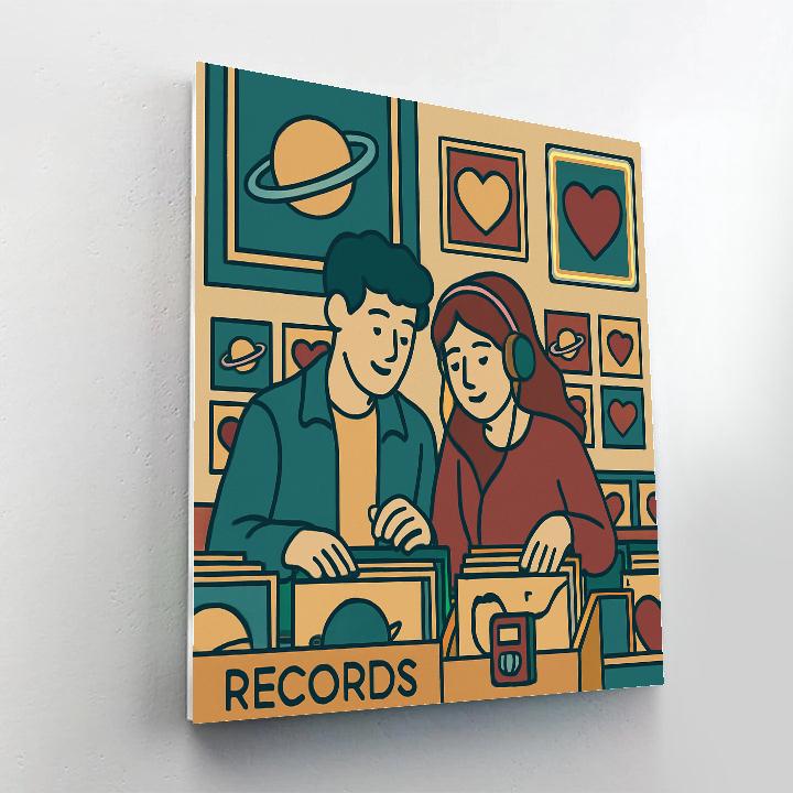 Cosmic Record Store Valentines Day Crate Digging Painting by numbers kit
