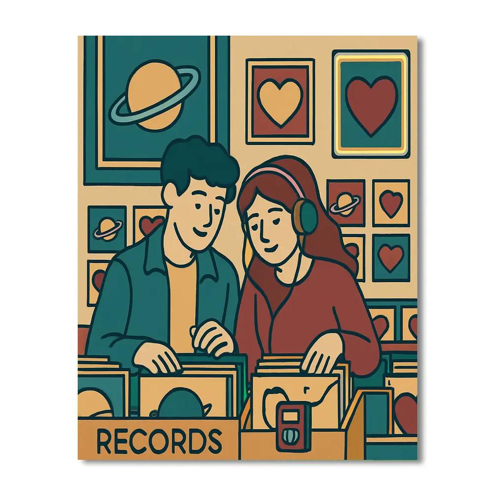 Cosmic Record Store Valentines Day Crate Digging Painting by numbers kit